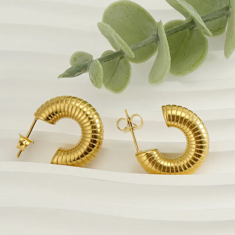 Women's Fashion Threaded U-Shape Solid Stainless Steel Earrings