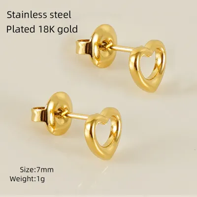 Women Fashion Mini Heart Shaped Hollow Irregular Titanium Steel Earrings