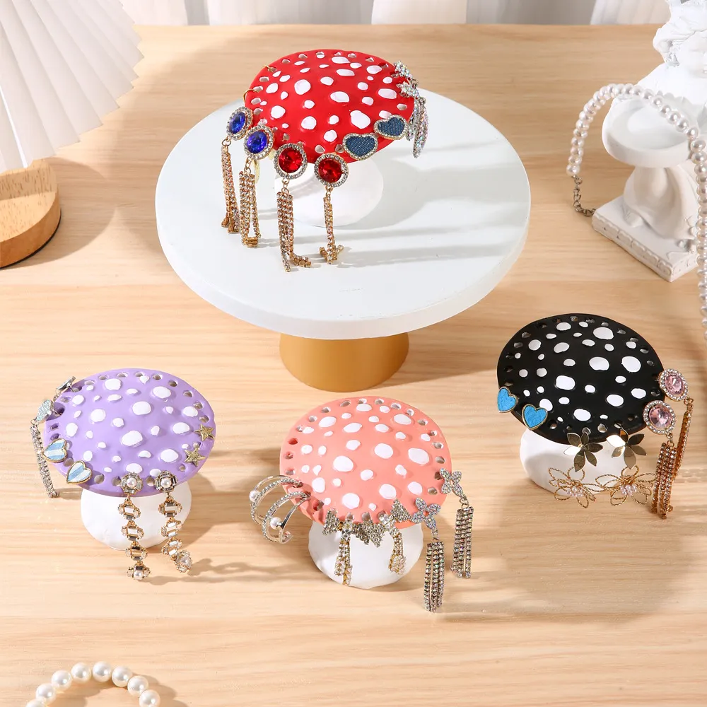 Women Fashion Creative Multicolor Mushroom Earrings Storage Display Stand Resin Art Wind