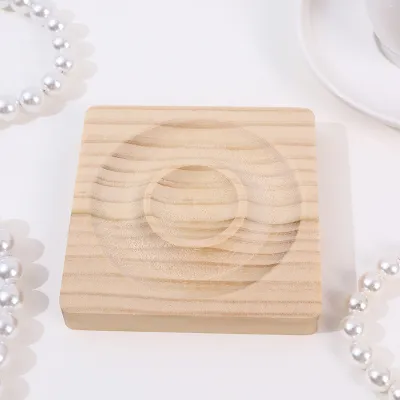 Women Simple Solid Wood Round Bracelet Jewelry Display Tray
