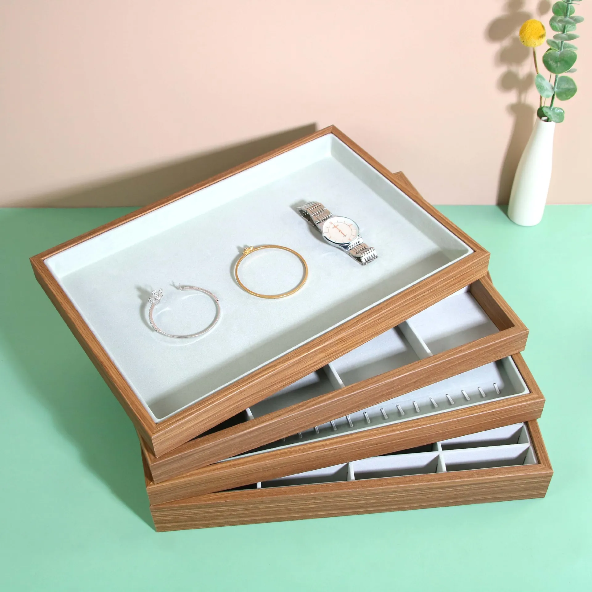 Women Simple Rosewood Jewelry Storage Display Tray 35.7x25x3cm