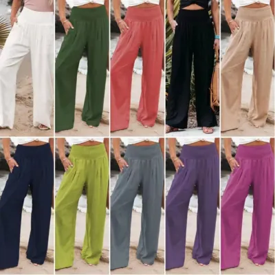 Women Casual Cotton And Linen Wide Pants