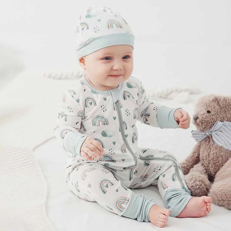 Kids Baby Boys Girls Spring Autumn Cute Tiny Flower Rainbow Print Long Sleeve Romper