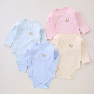 Kids Baby Boys Girls Spring Autumn Casual Cute Rib-Knit Long Sleeve Romper Combed Cotton Neutral