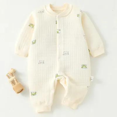 Kids Baby Boys Girls Spring Autumn Casual Cute Cartoon Print Long Sleeve Romper Combed Cotton Thickening