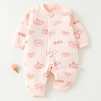 Kids Baby Boys Girls Spring Autumn Casual Cute Cartoon Print Long Sleeve Romper Combed Cotton Thickening