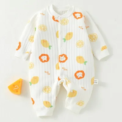 Kids Baby Boys Girls Spring Autumn Casual Cute Cartoon Print Long Sleeve Romper Combed Cotton Thickening