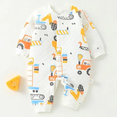 Kids Baby Boys Girls Spring Autumn Casual Cute Cartoon Print Long Sleeve Romper Combed Cotton Thickening