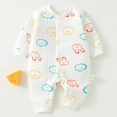 Kids Baby Boys Girls Spring Autumn Casual Cute Cartoon Print Long Sleeve Romper Combed Cotton Thickening