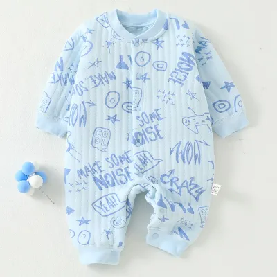 Kids Baby Boys Girls Spring Autumn Casual Cute Cartoon Print Long Sleeve Romper Combed Cotton Thickening