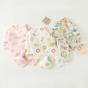 Kids Baby Boys Girls Spring Autumn Casual Cute Cartoon Print Long Sleeve Romper Combed Cotton Thickening