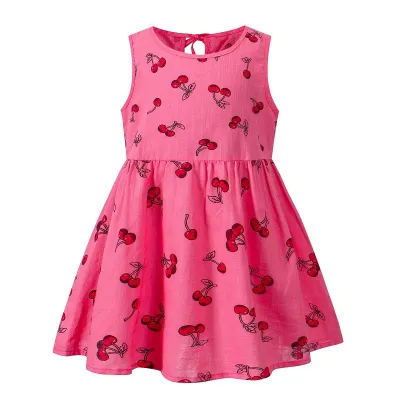 Kids Toddler Girls Casual Cute Cherry Strawberry Flower Print Sleeveless Dress