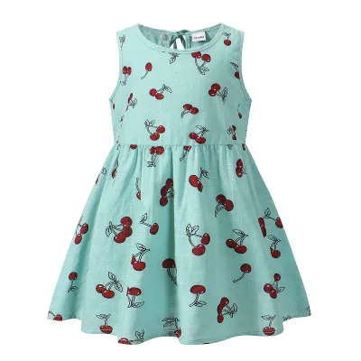 Kids Toddler Girls Casual Cute Cherry Strawberry Flower Print Sleeveless Dress