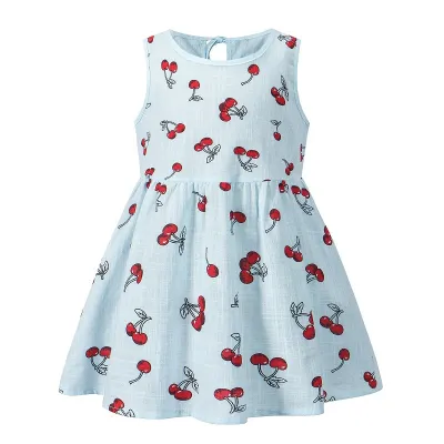Kids Toddler Girls Casual Cute Cherry Strawberry Flower Print Sleeveless Dress