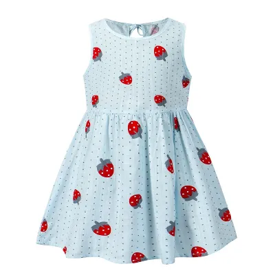 Kids Toddler Girls Casual Cute Cherry Strawberry Flower Print Sleeveless Dress