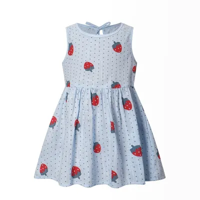 Kids Toddler Girls Casual Cute Cherry Strawberry Flower Print Sleeveless Dress