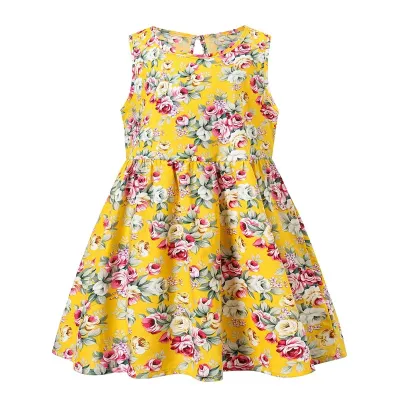Kids Toddler Girls Casual Cute Flower Print Sleeveless Cotton Dress
