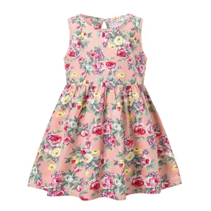 Kids Toddler Girls Casual Cute Flower Print Sleeveless Cotton Dress