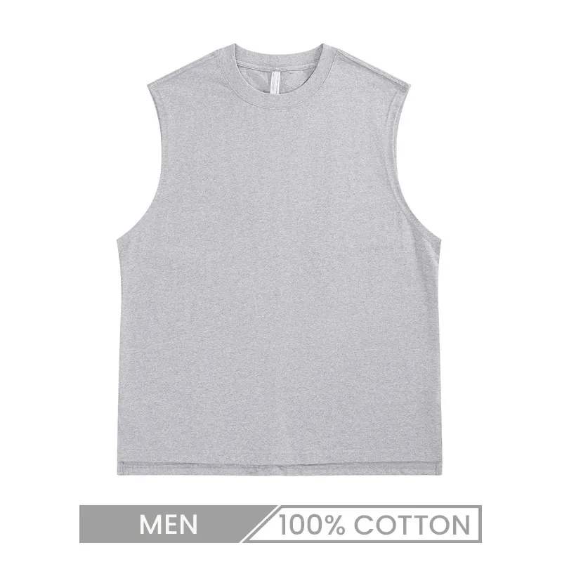 Summer 240gsm 100% Cotton Sleeveless Loose Men Sports Tank Top
