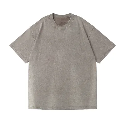 Unisex 230gsm Washed 100% Cotton Short Sleeve Crew Neck T-Shirt