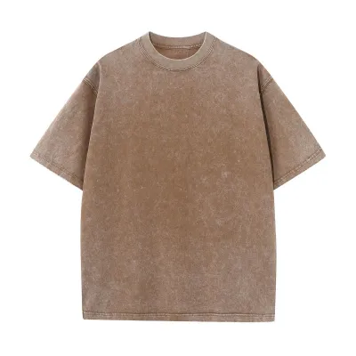 Unisex 230gsm Washed 100% Cotton Short Sleeve Crew Neck T-Shirt
