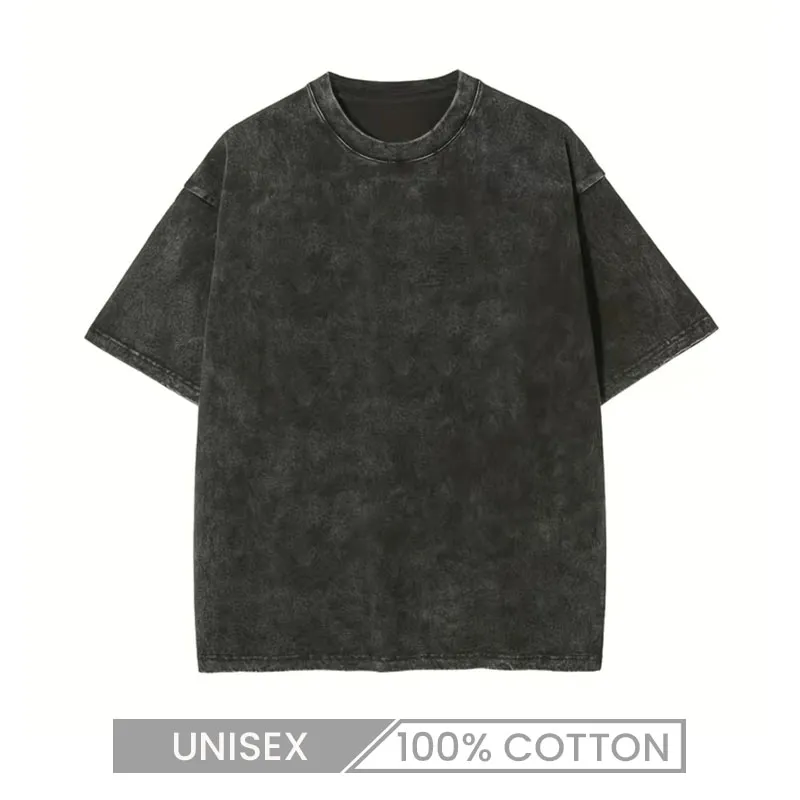 Unisex 230gsm Washed 100% Cotton Short Sleeve Crew Neck T-Shirt