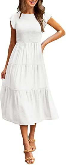 Women Casual Commuter Wind Cotton Blend Long Dress with Feifei Sleeve
