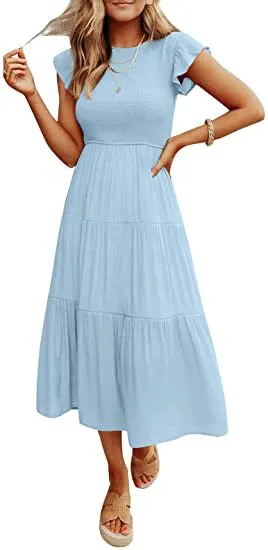 Women Casual Commuter Wind Cotton Blend Long Dress with Feifei Sleeve