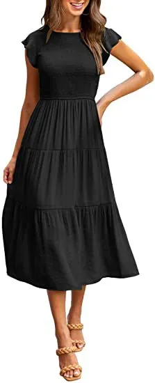 Women Casual Commuter Wind Cotton Blend Long Dress with Feifei Sleeve