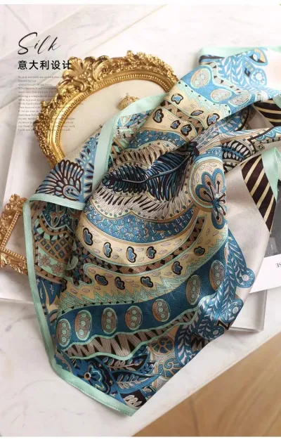 Women Fashion Geometric Pattern Printed Square Polyester Scarf
