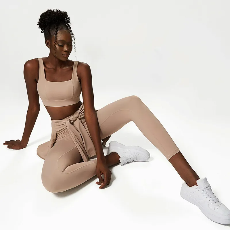 Women Solid Color Yoga Sports Three-Piece Set