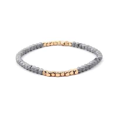 Women's Simple Golden Copper Elbow Acrylic Facet Crystal Beaded Bracelet