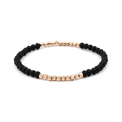 Women's Simple Golden Copper Elbow Acrylic Facet Crystal Beaded Bracelet