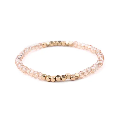 Women's Simple Golden Copper Elbow Acrylic Facet Crystal Beaded Bracelet