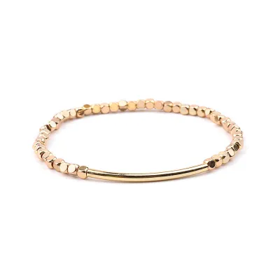 Women's Simple Golden Copper Elbow Acrylic Facet Crystal Beaded Bracelet