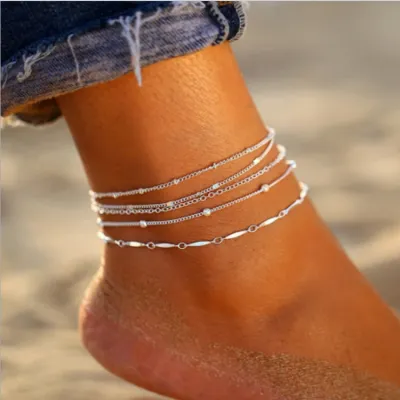 Women Fashion Simple Thin Chain Anklet 5 Pieces-Set