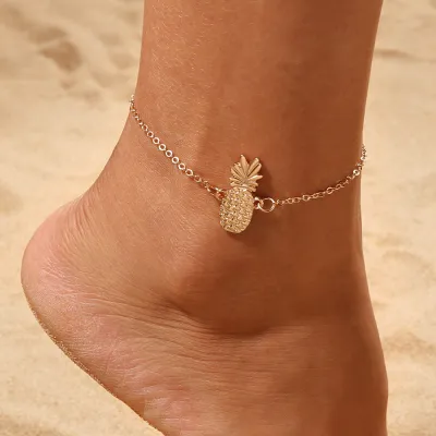 Women Simple Three-Dimensional Pineapple Alloy Anklet