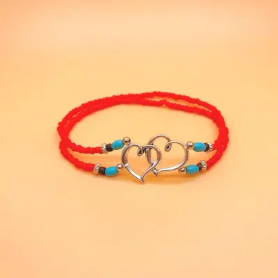 Women Fashion Heart-Shaped Rice Beads Turquoise Anklet Double-Layer