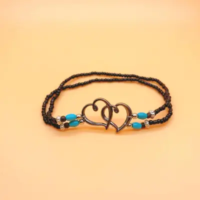 Women Fashion Heart-Shaped Rice Beads Turquoise Anklet Double-Layer