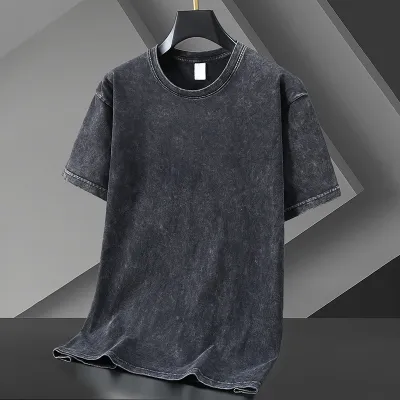 Heavy Washed Retro Street Style Oversize Crew Neck Short Sleeve Cotton T-Shirt