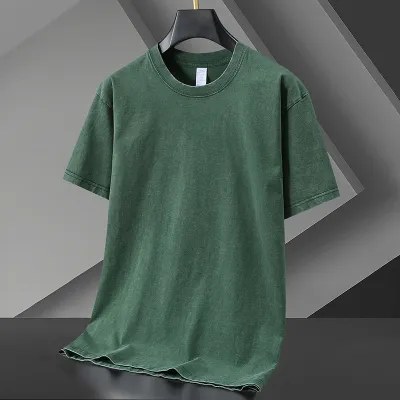 Heavy Washed Retro Street Style Oversize Crew Neck Short Sleeve Cotton T-Shirt