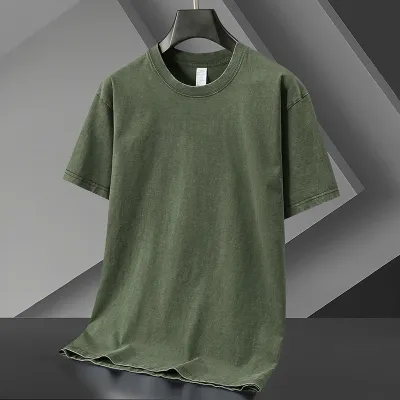 Heavy Washed Retro Street Style Oversize Crew Neck Short Sleeve Cotton T-Shirt