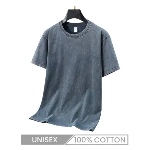 Heavy Washed Retro Street Style Oversize Crew Neck Short Sleeve Cotton T-Shirt