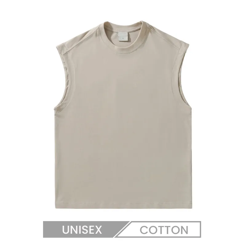 Unisex Men Women 270gsm Sleeveless 32s/2 Loose 100% Cotton Crew Neck T-Shirt