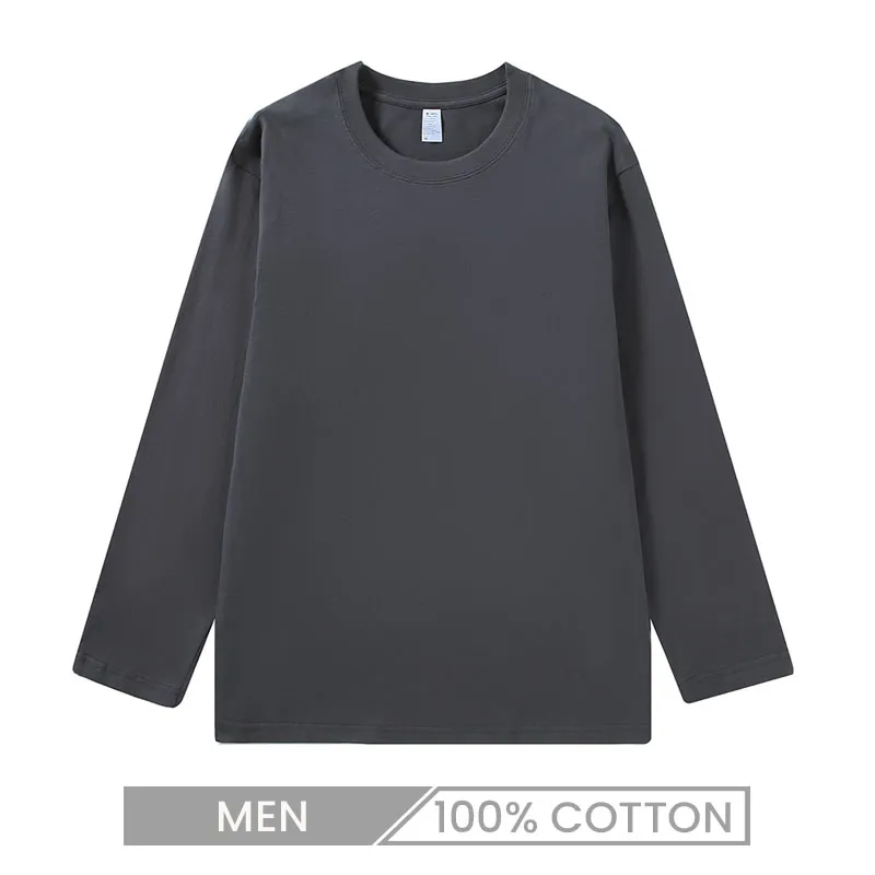 Unisex Men 260gsm Heavy Combed 100% Cotton Crew Neck Long Sleeve T-Shirt