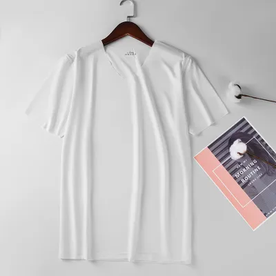 Men Seamless Ice Silk Short Sleeve Summer V Neck T-Shirt