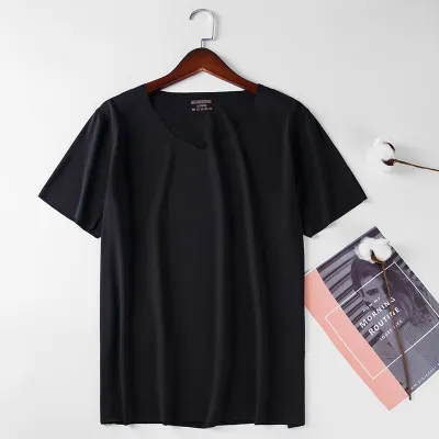 Men Seamless Ice Silk Short Sleeve Summer V Neck T-Shirt