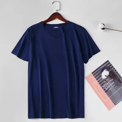 Men Seamless Ice Silk Short Sleeve Summer V Neck T-Shirt