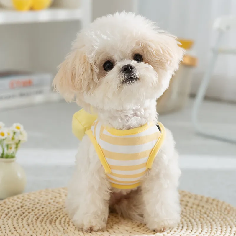Simple Cartoon Cute Striped Traction Vest Dog Clothes