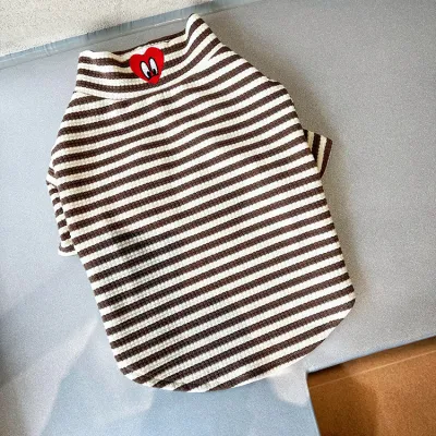 Simple Cartoon Striped Heart-Shaped Printed Cotton Pet Dog Clothes for Leisure Wear